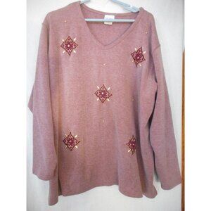 Mauve Gold Sz 26W / 28W V-neck cotton blend Knit top / Sweater  gold accents